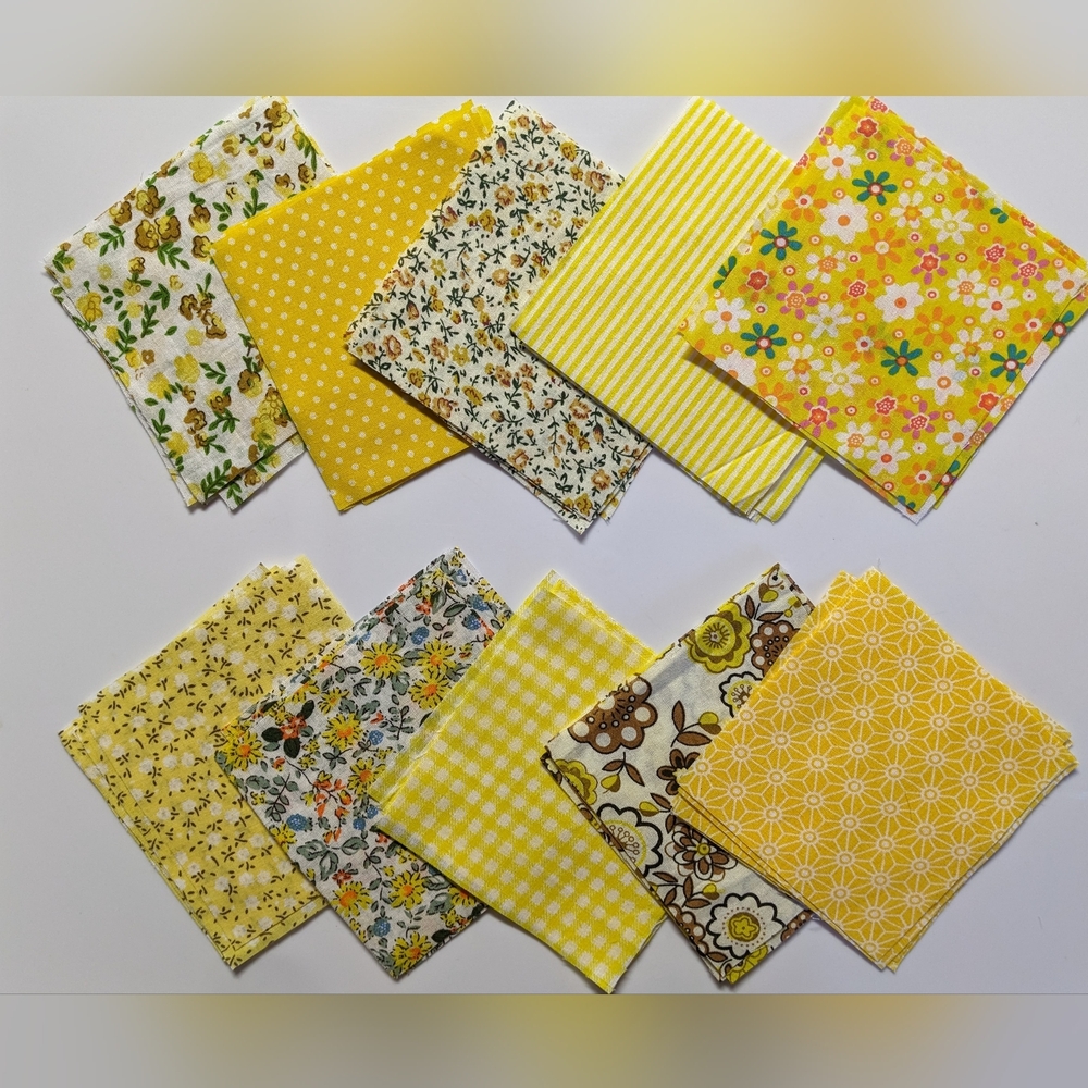 Yellow Floral Fabric Quilting Squares Precut 4”  Mixed Prints 50 pc TM2-A